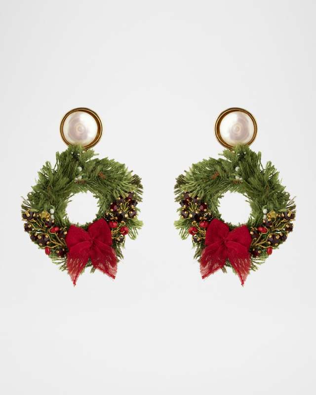 14K Yellow Gold Pearl Wreath Statement Earrings